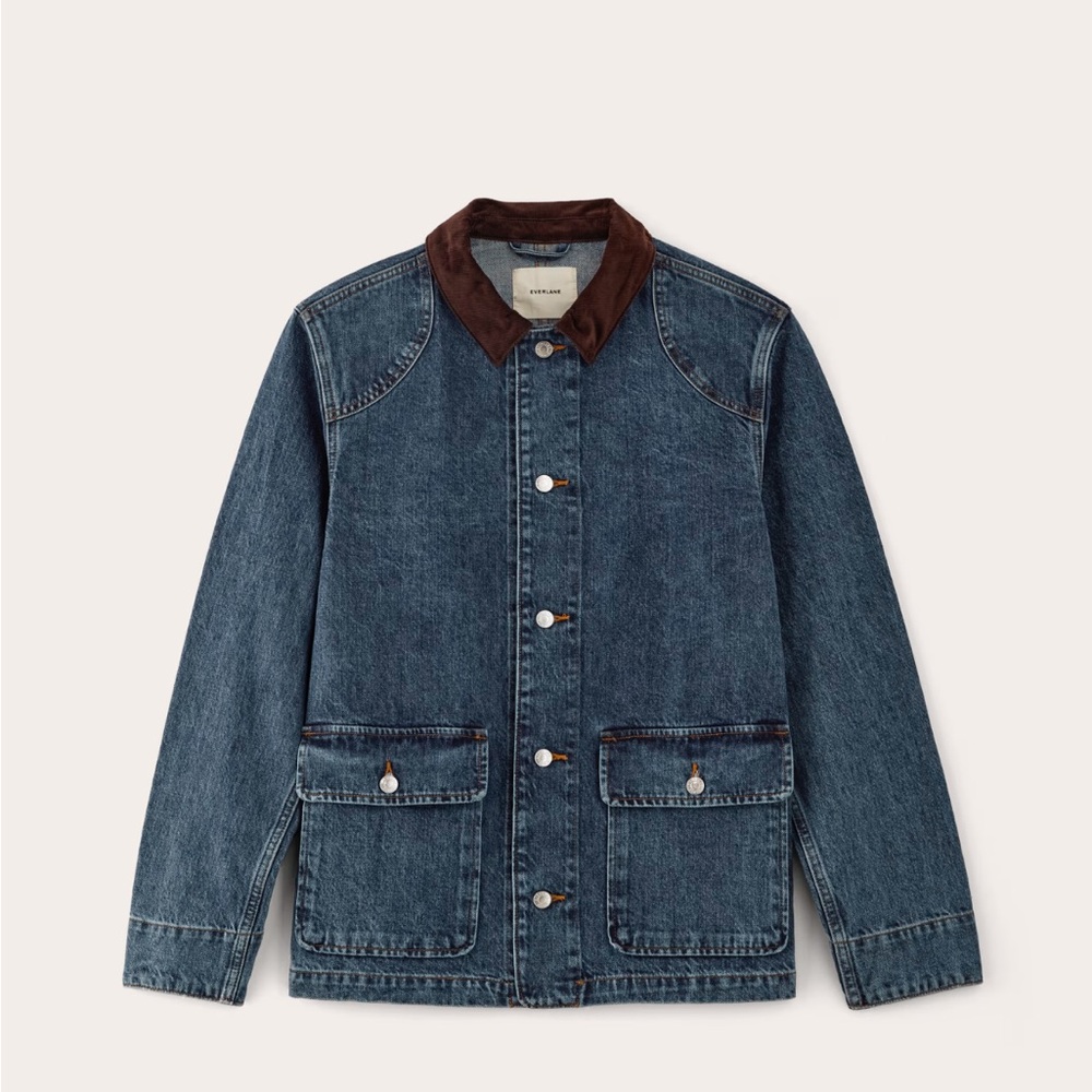 SOLD Everlane Classic Denim Jacket with Dark Brown Collar